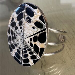 Charles Albert Black and White large cuff sterling silver spider shell bracelet
